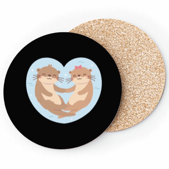 Otter Couple In Love Blue Heart Coasters