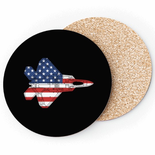 F-22 Raptor Fighter Jet Airplane American Flag F22 Coasters