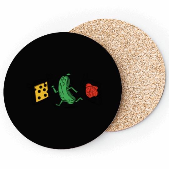 Baseball Pickle Runner Tomato Cheese Sandwich Joke Coasters