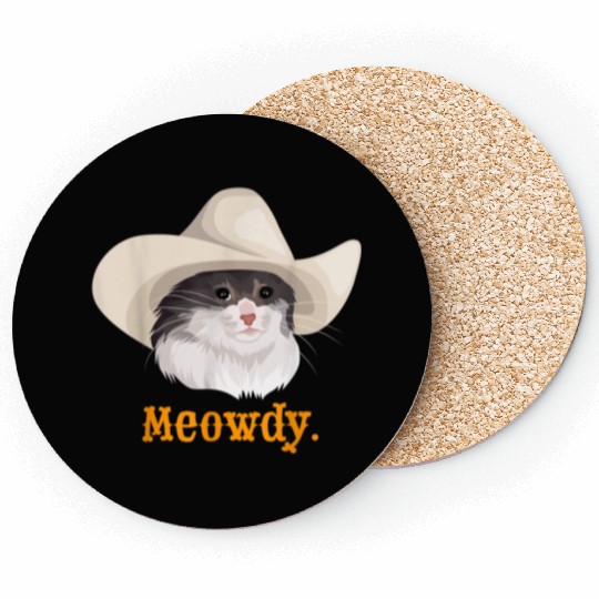 Meowdy Sad Cat Wearing a Cowboy Hat Meme Coasters
