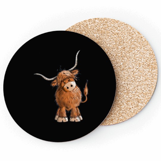Fluffy and funny scottish highland cow Coasters