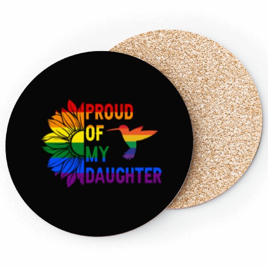 Proud of My Daughter Gay Pride Rainbow Sunflower Coasters
