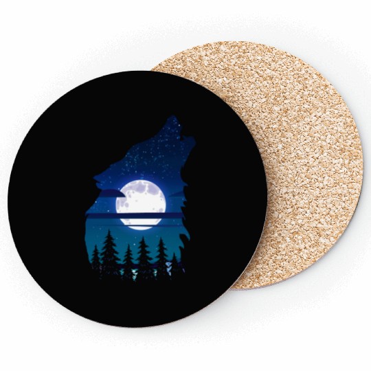 Howling wolf full moon forest howling wild Coasters