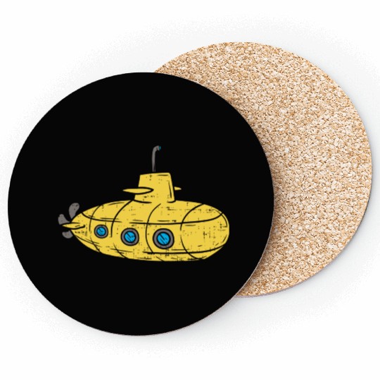 Us Navy Yellow Cartoon Submarine Cute Submariner B Coasters