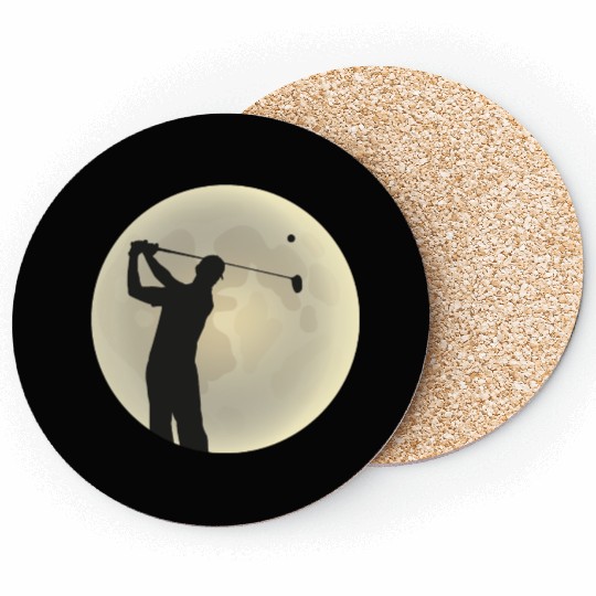 Golfer Silhouette Golf Golfer Moon Full Moon Coasters