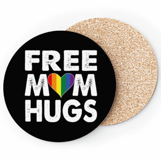 Free Mom Hugs Pride LGBTQ Rainbow Heart Coasters