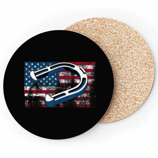 Cool Horseshoe Pitching USA Flag Funny US Pitcher Coasters