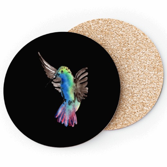 Colorful Watercolor Hummingbird flying pink Coasters