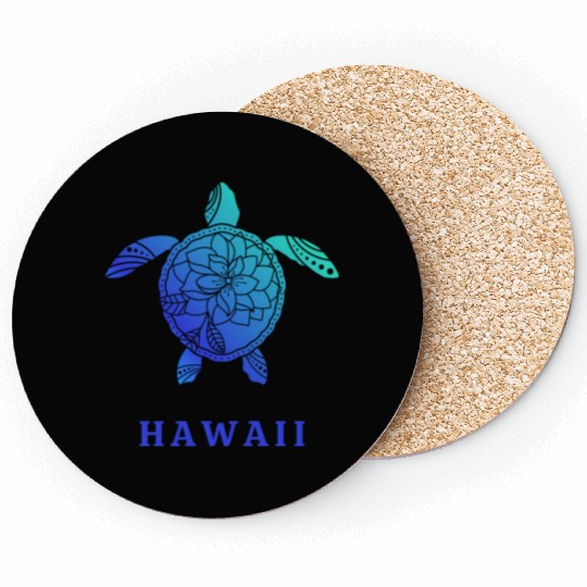 Hawaii Tribal Turtle Tattoo Flower Ocean Beach Sea Coasters