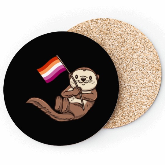 Lesbian Sea Otter With Orange Pink Lesbian Coasters