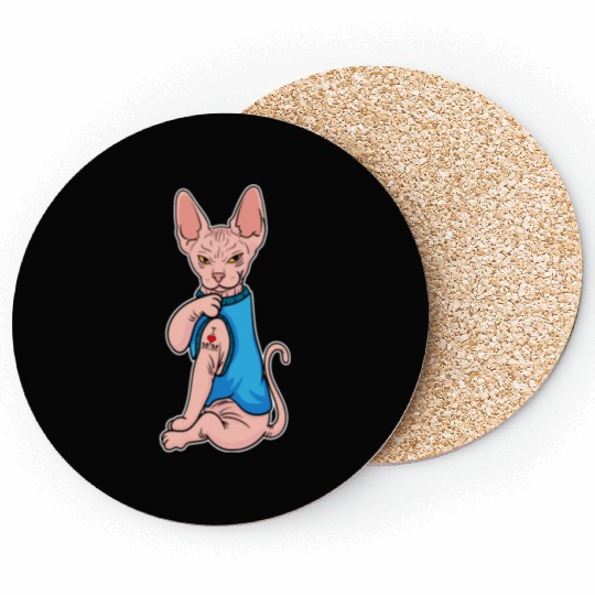 Sphynx Cat Tattoo I Love Mom Mother Mama Coasters