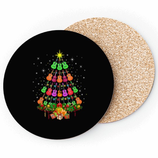 Funny Ukulele Christmas Tree Merry Xmas Gift Lover Coasters