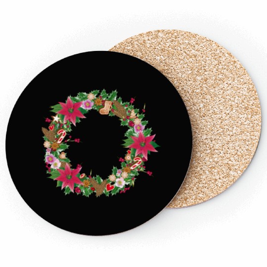 classic Christmas wreath lavishly decorated Coasters