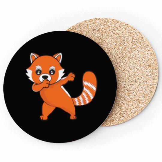 Dabbing Red Panda Cherry Blossoms Bamboo Coasters