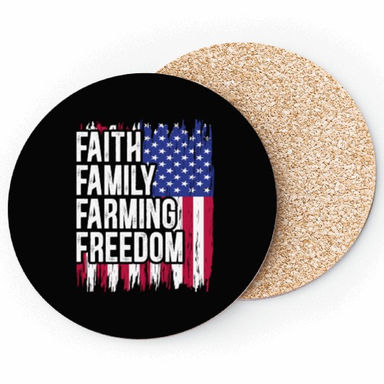 USA Flag Faith Family Farming Freedom 4th of July Coasters
