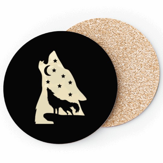 Wolf silhouette howling wolf moonlight Coasters