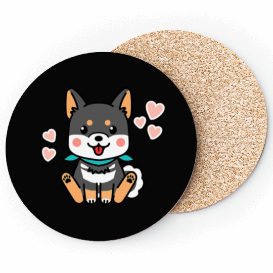 Black Shiba Inu Valentines Day Kawaii Japanese Dog Coasters