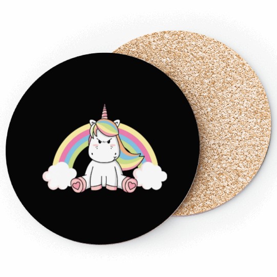 Grumpy Unicorn Evil Bad Mood Unicorn Rainbow Coasters