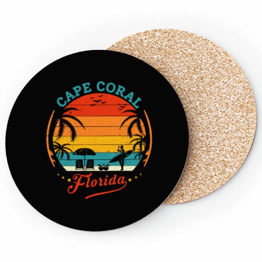 Cape Coral Est.1973 Vintage Florida summer Gift Coasters