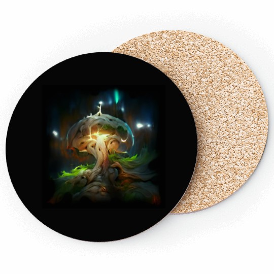 Glowing Fantasy surreal Mushroom Tree Coasters