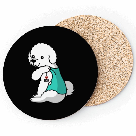 I Love Mom Tattoo Bichon Frise Coasters