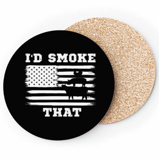 I'd Smoke That Chicken Pig Cow American Flag Coasters