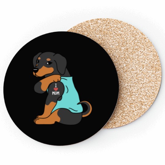 I Love Mom Tattoo Dachshund Coasters