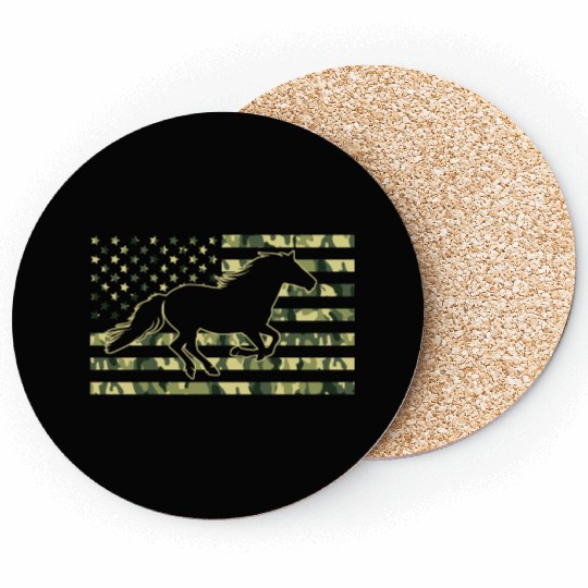 Horse American Camo Flag Horseback Riding Coasters