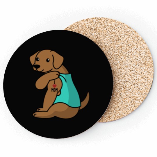 I Love Mom Tattoo Vizsla Coasters