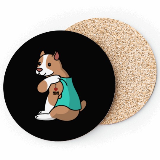I Love Mom Tattoo Pit Bull Coasters