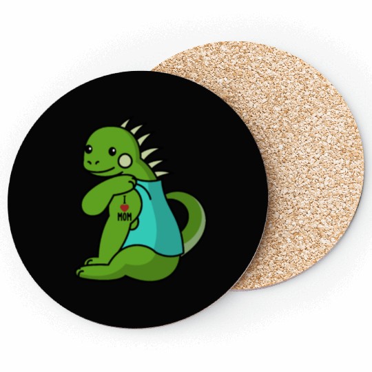I Love Mom Tattoo Iguana Reptile Coasters