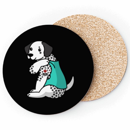 I Love Mom Tattoo Dalmatian Coasters