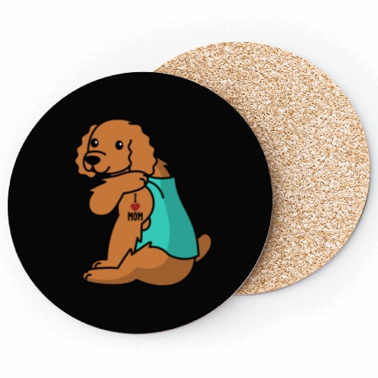 I Love Mom Tattoo Cocker Spaniel Coasters