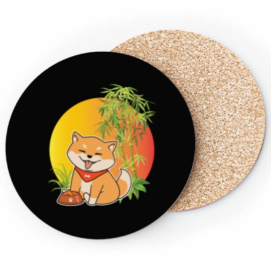 Shiba Inu Japanese Dog Breed Bamboo Plant Hunting Coasters
