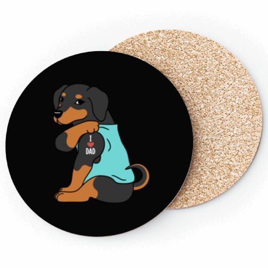 I Love Dad Dachshund Coasters