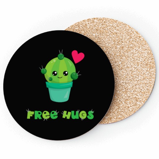 Free Hugs Coasters Succulent Pun Cactus Gardening