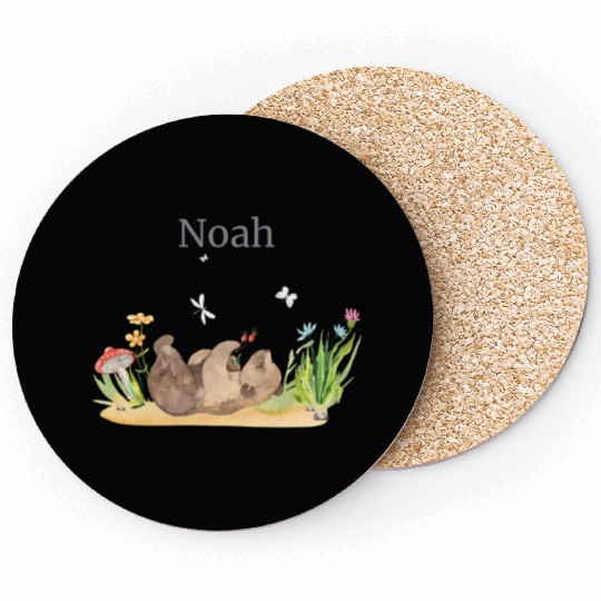 Forest Animal Bear Flowers Name Noah Coasters