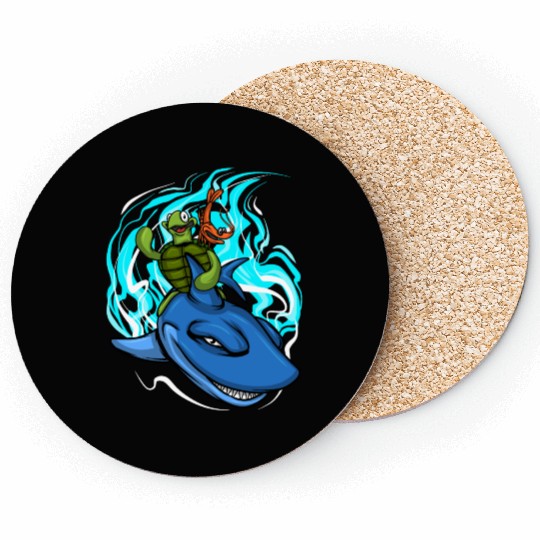 Shark Swims With Turtle And Crab Coasters