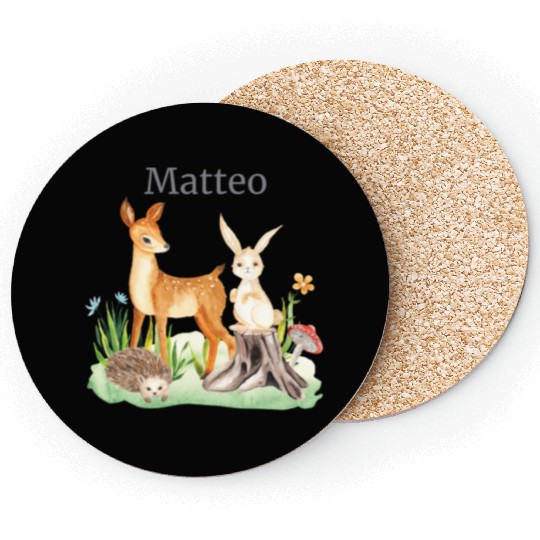 Waldtier Forest Animal Deer Hare Hedgehog Flowers Coasters