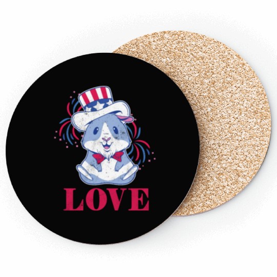 Love America American Pig Guinea USA 4th Of July Coasters