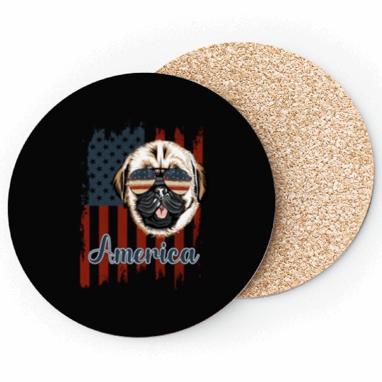 Funny pug american flag, 4th of july gift Coasters