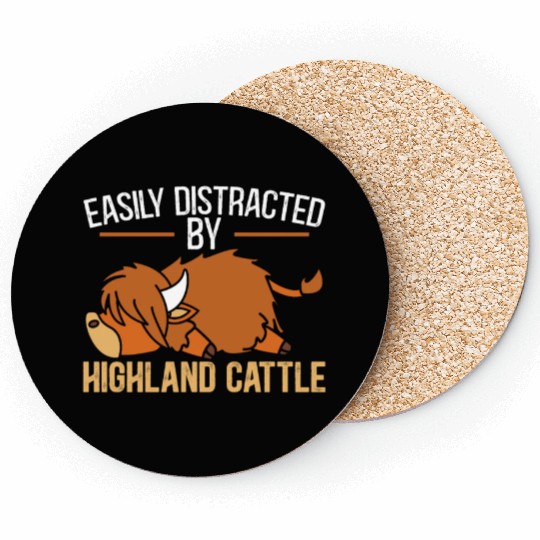 Easily Distracted By Highland Cattle Cow Farmer Coasters