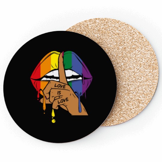 LGBT Love is Love Rainbow Lips Gay Lesbian Pride Coasters
