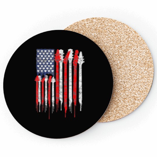 American Flag Guitar Red White Patriotic Music Coasters