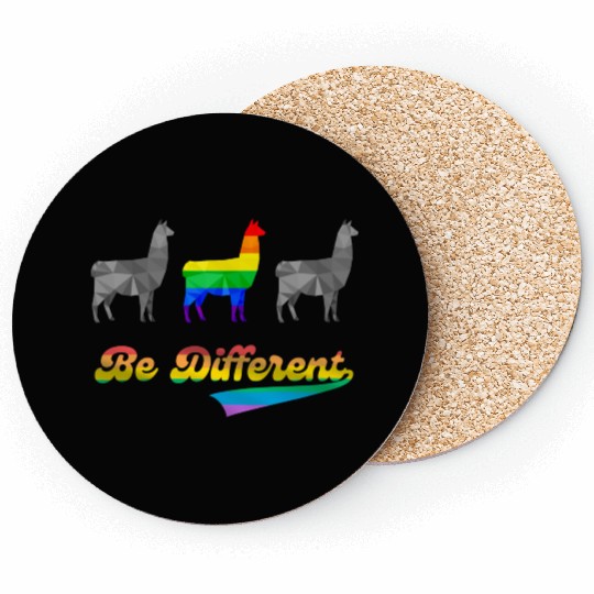 Llama Alpaca LGBTQ Gay Pride Rainbow Flag Differen Coasters