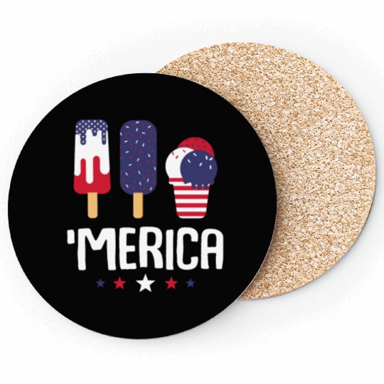 Merica Ice Cream Lover Popsicles US Flag Coasters