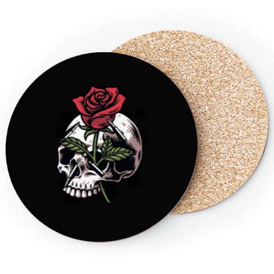 Bullets and Skull Roses Aesthetic Dripping Pattern Coasters