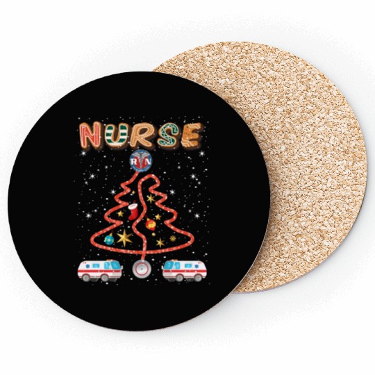 Stethosope Christmas Pine Tree Registered Nurse Coasters