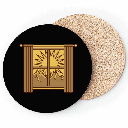 view mountains window curtain Coasters
