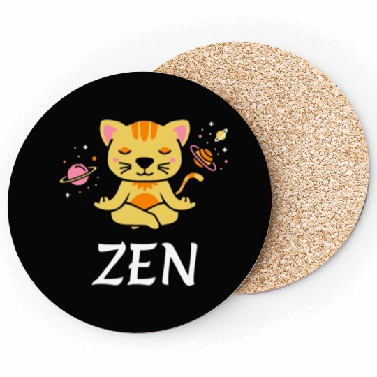 zen yoga cat space meditation sport training Coasters